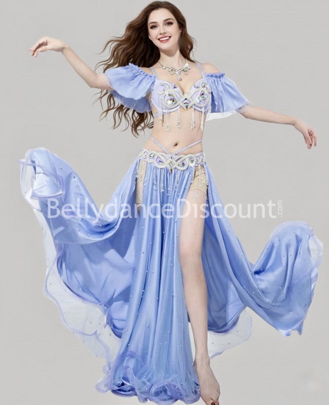 Traje de danza del vientre azul pastel