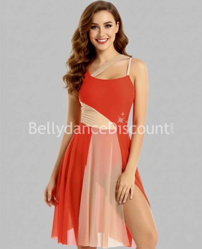 Body-Tanzkleid (Einteiler) zweifarbig in Orange und Beige