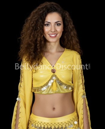 Top giallo di danza del ventre con maniche
