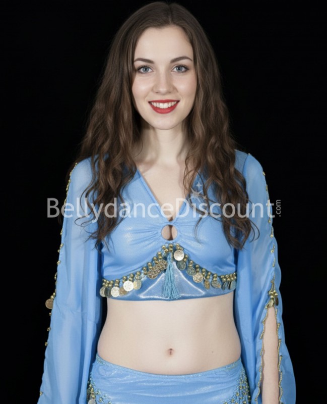 Top azul claro para danza del vientre con mangas