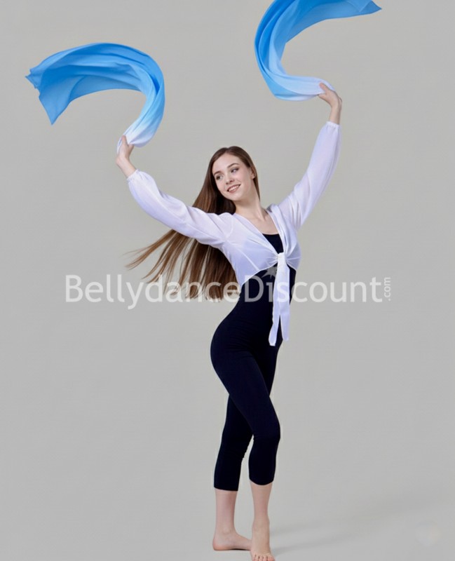 Wrap-over top with white and blue XXL sleeves