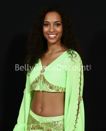 Top verde di danza del ventre con maniche