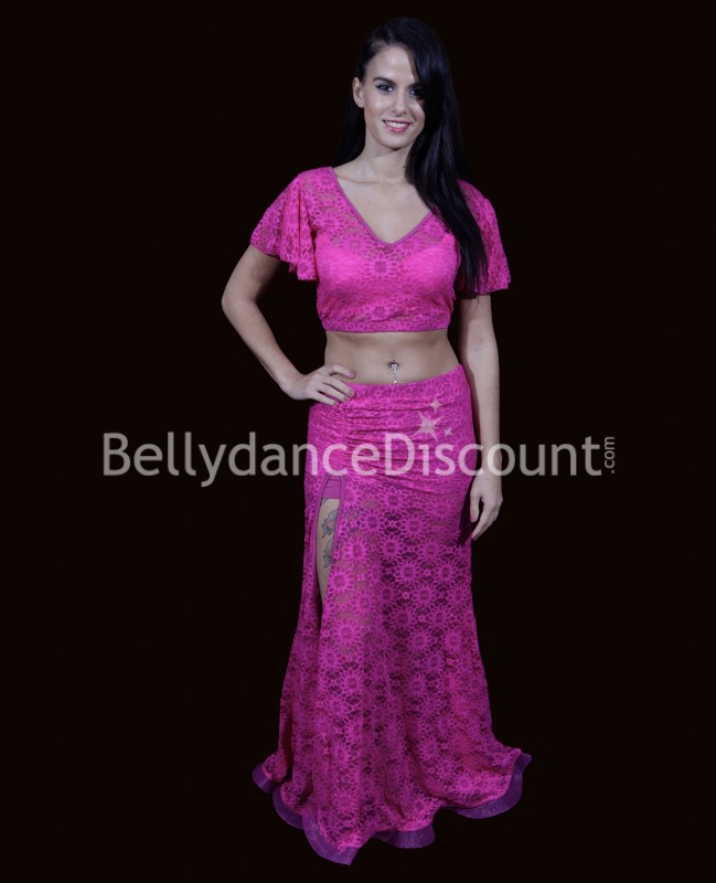 Costume di danza del ventre in pizzo fucsia
