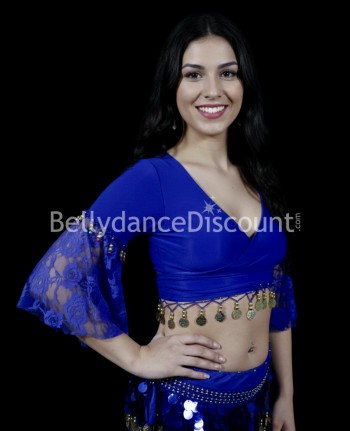 Cache-cœur di danza del ventre blu scuro sequins e pizzo