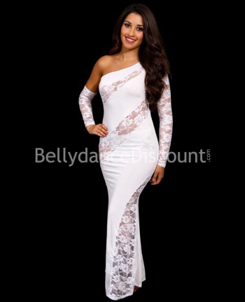 Vestido asimétrico blanco para danza del vientre en encaje