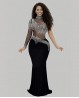 Semi-transparent long black dance dress with rhinestones