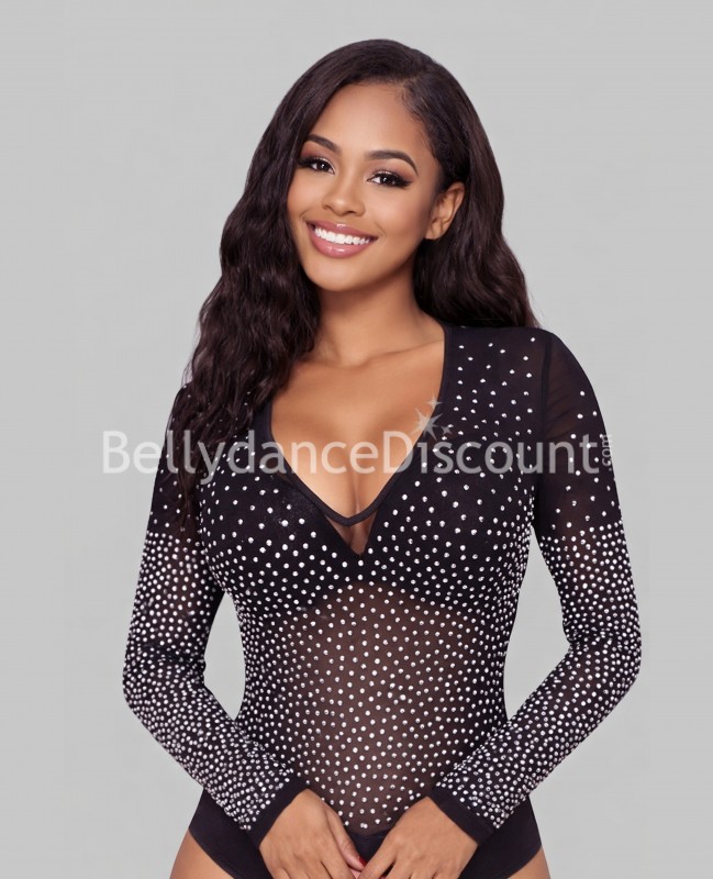 Body di danza trasparente nero con strass