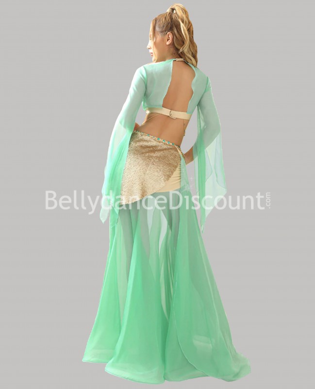 Costume di danza del ventre verde acqua e oro
