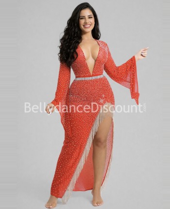 Vestido rojo asimétrico con pedrería