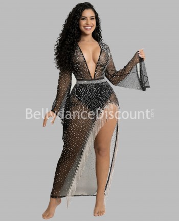 Robe noire asymétrique à strass