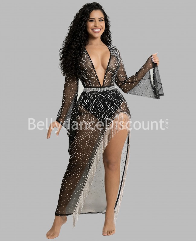 Robe noire asymétrique à strass Robe noire asymétrique à strass