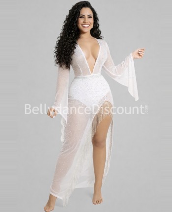 Asymmetrisches weißes Kleid mit Strass