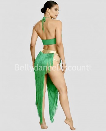 Costume de danse orientale à franges vert et or