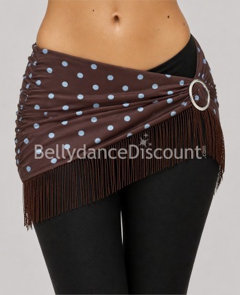 Gonnellina di danza orientale marrone con frange e pois