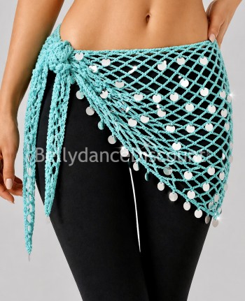 Pañuelo oriental de malla turquesa con discos plateados