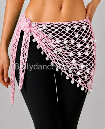 Foulard oriental filet rose pâle et pastilles argentées