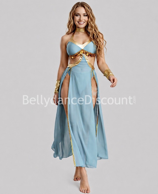 Robe de danse orientale bleu ciel et dorée Robe de danse orientale bleu ciel et dorée