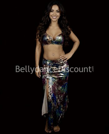 Costume de danse orientale scintillant léopard