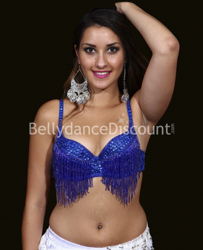 Soutien-gorge de danse orientale perlé bleu nuit
