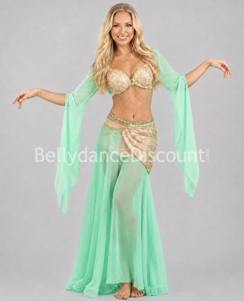 Costume di danza del ventre verde acqua e oro