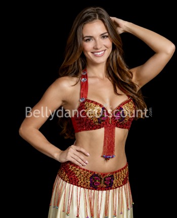 Set soutien-gorge + ceinture de danse orientale rouge et or
