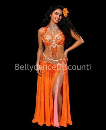 Set BH + Gürtel in Orange für den orientalischen Tanz