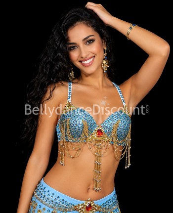 Soutien-gorge de danse orientale bleu ciel et doré