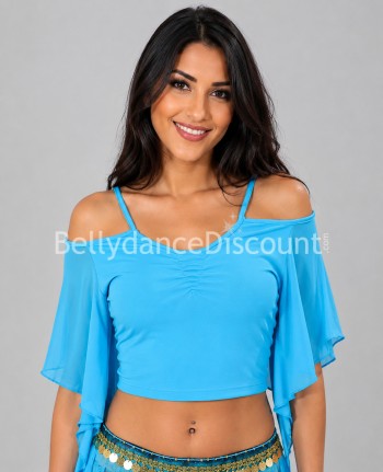 Top bleu ciel pour cours de danse manches tombantes transparentes
