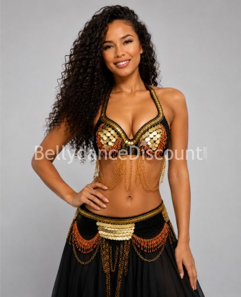 Black and gold tribal bellydance bra + belt set