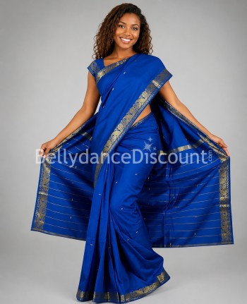 Sari de danse Bollywood bleu nuit et doré