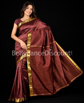Sari de danse Bollywood marron et doré