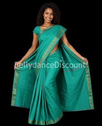 Sari de danza Bollywood verde agua y dorado
