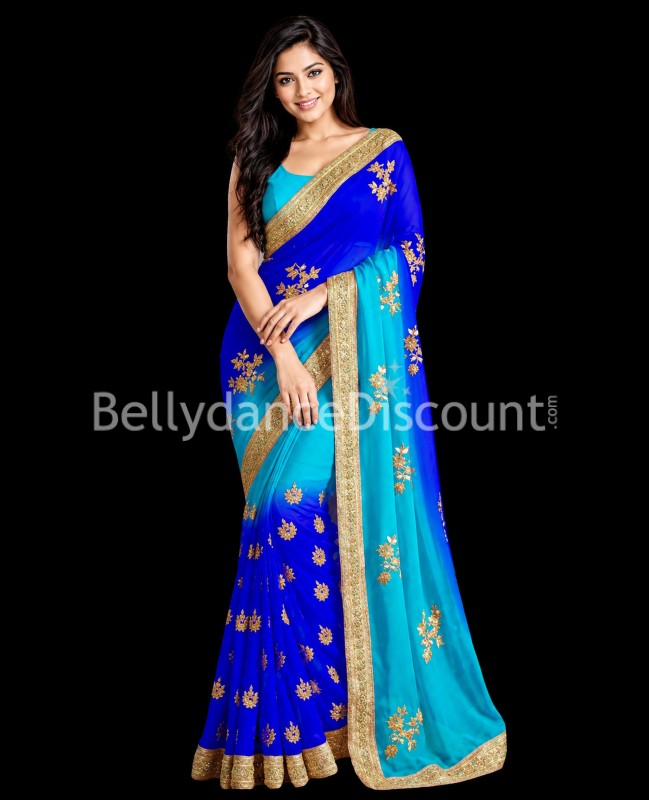 Sari indien bleu et or - Bombay