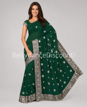 Sari di danza Bollywood brillante verde scuro - Delhi