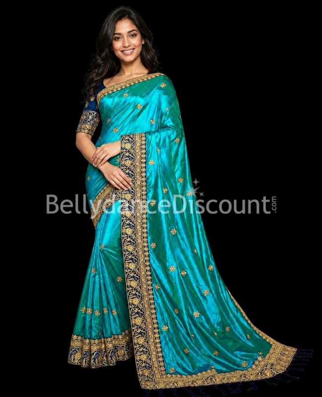 Haute-couture turquoise and gold Indian sari Haute-couture turquoise and gold Indian sari