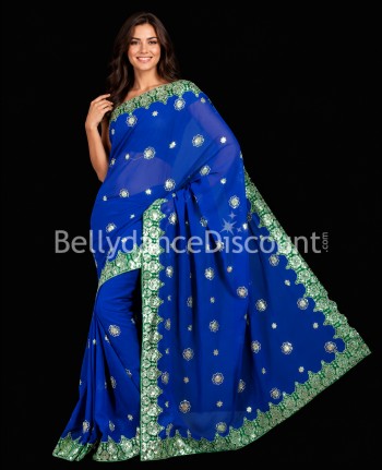 Sari di danza Bollywood brillante blu scuro - Jaipur