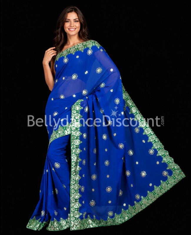 Sari di danza Bollywood brillante blu scuro - Jaipur