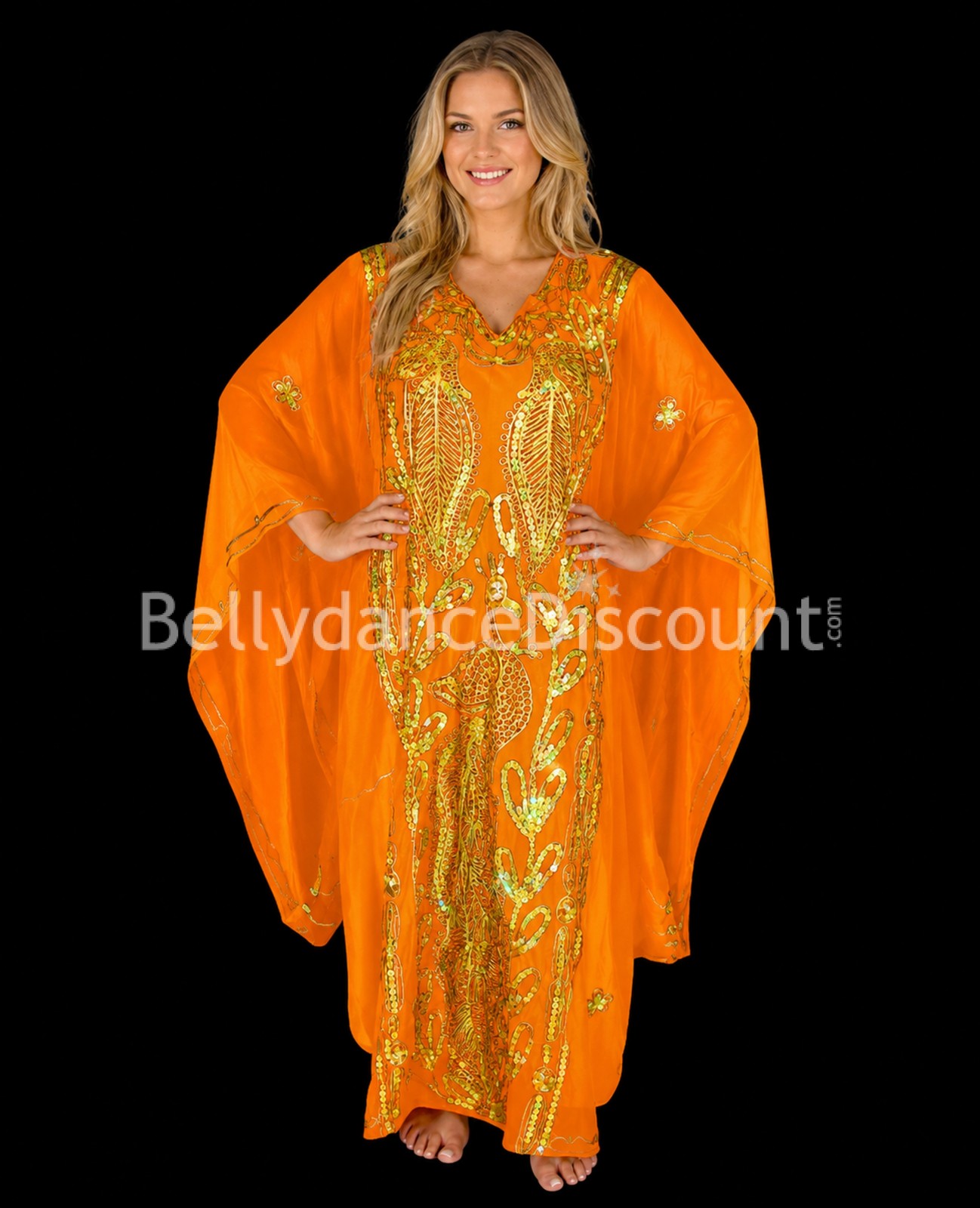 Khaliji Kleid für Bauchtanz in Orange und Gold Khaliji Kleid für Bauchtanz in Orange und Gold