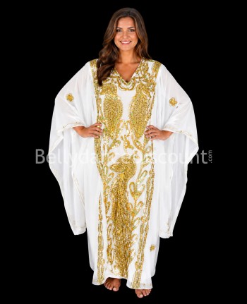 Robe Khaliji de danse orientale blanche et or