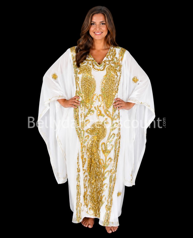 Robe Khaliji de danse orientale blanche et or