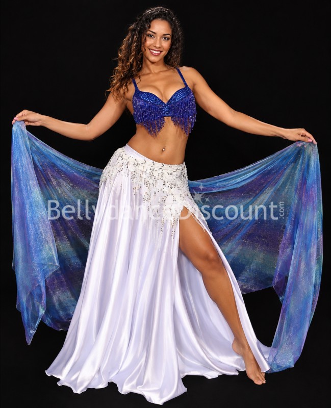 Sujetador aperlado azul oscuro para danza oriental