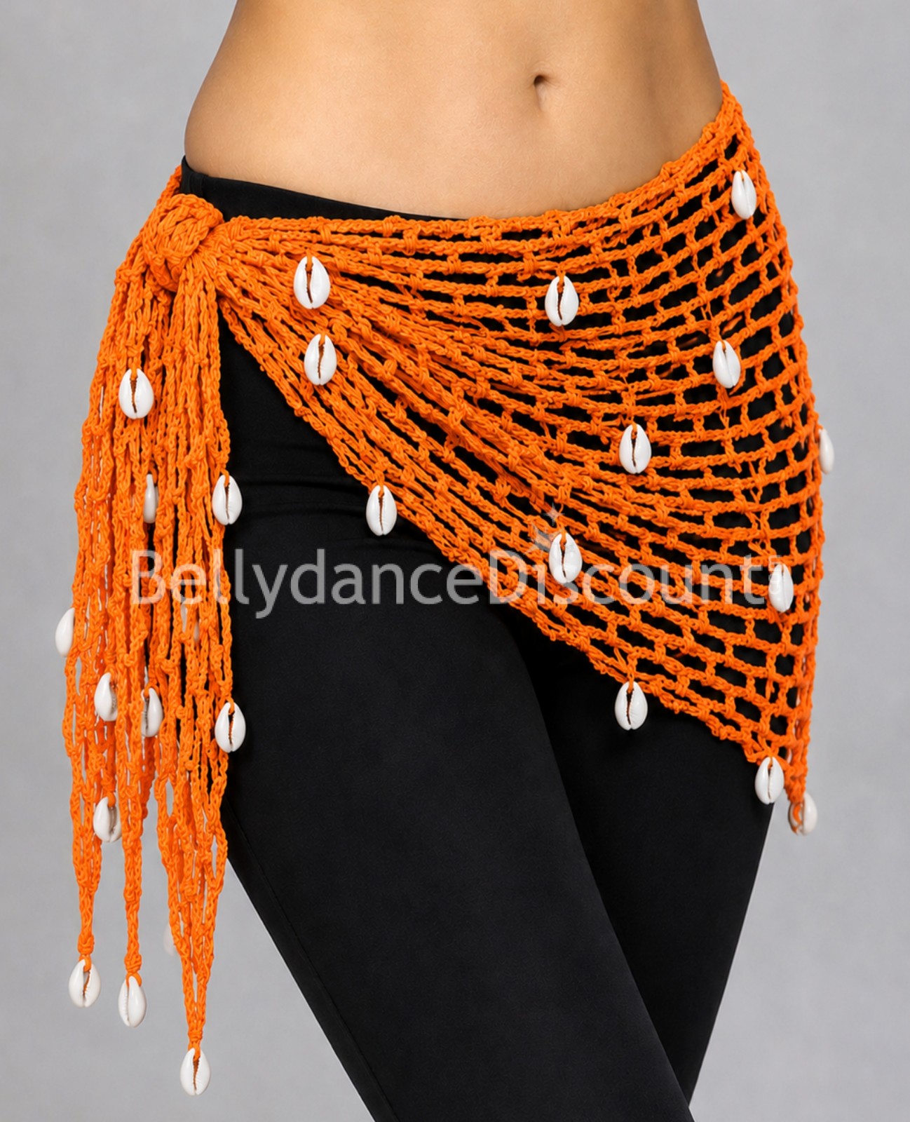 Orange net-style oriental scarf with shells Orange net-style oriental scarf with shells