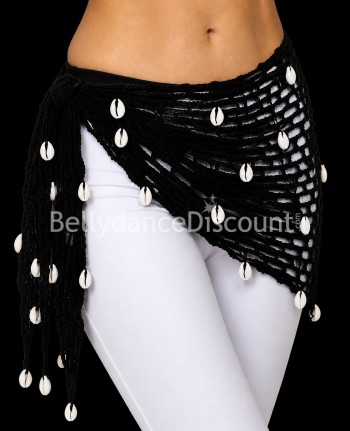 Foulard oriental noir filet et coquillages