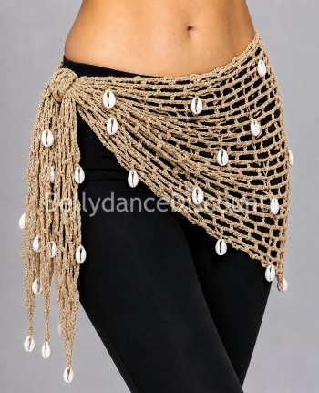 Foulard oriental beige sable filet et coquillages