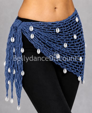 Blue net-style oriental scarf with shells