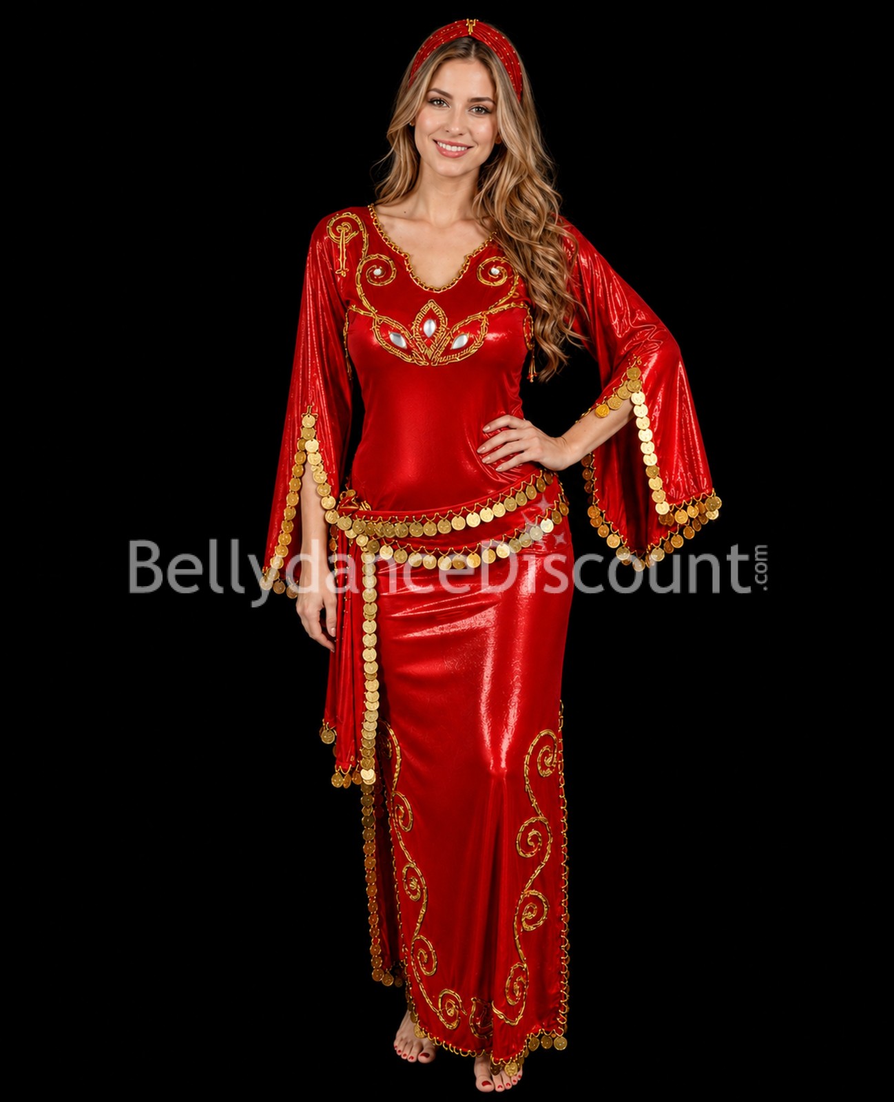 Robe Baladi/Saïdi de danse orientale rouge et or Robe Baladi/Saïdi de danse orientale rouge et or