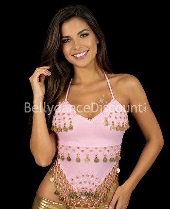 Top cubierto rosa pálido para danza del vientre