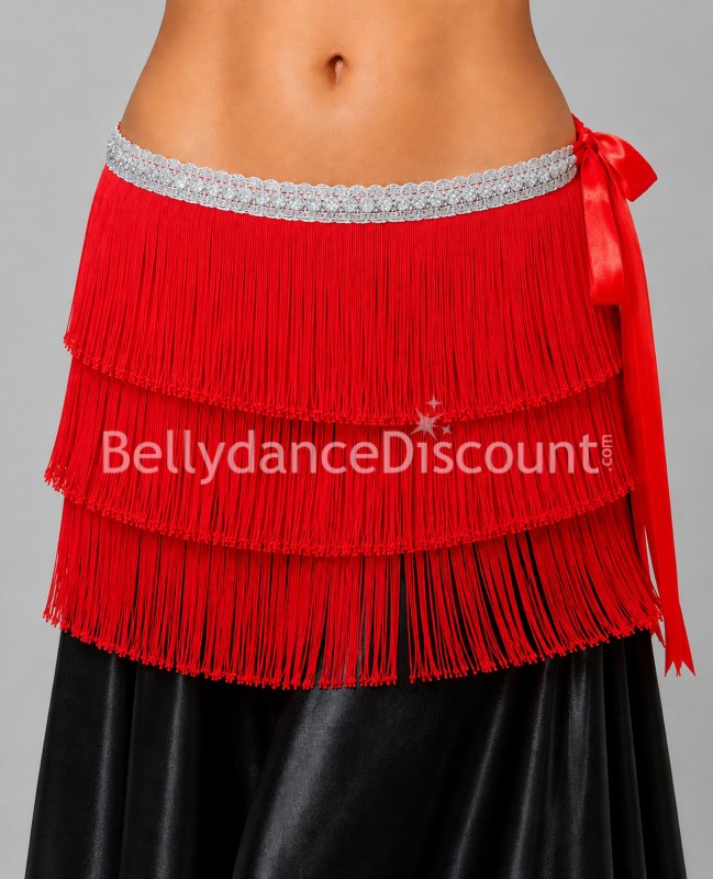 Ceinture de danse orientale rouge à franges