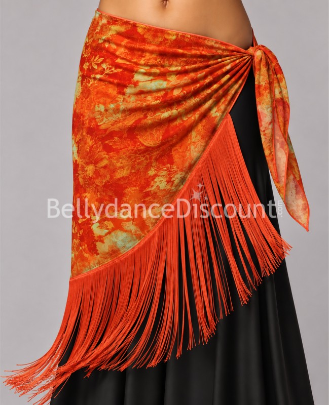 Long foulard de danse orientale orange et jaune à franges Long foulard de danse orientale orange et jaune à franges