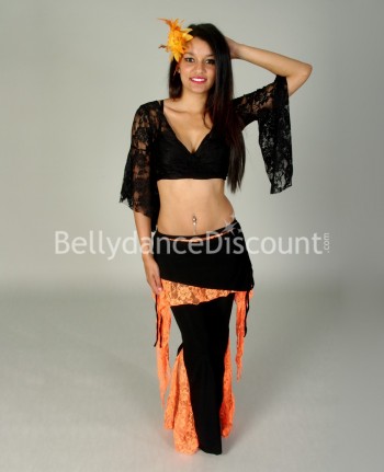 Pantalon noir dentelle orange pour cours de danse
